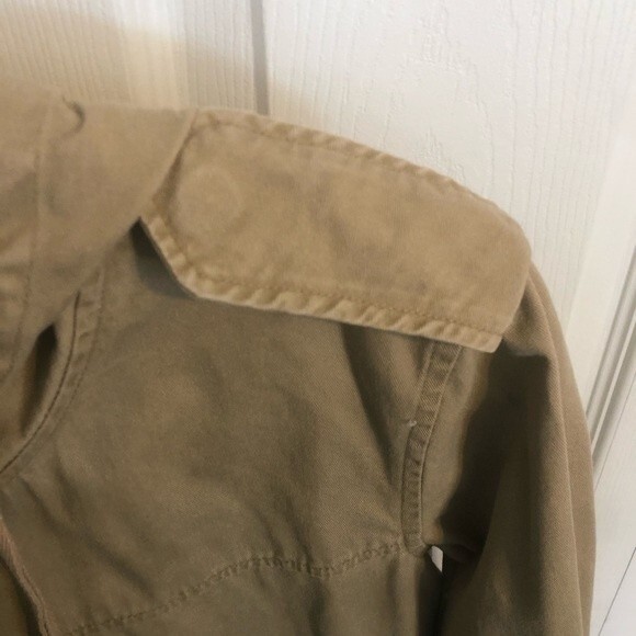 FOREVER 21 Small Khaki Tan Zip-Up Jacket Hood Drawstring Waist Shoulder Flaps - Picture 3 of 4